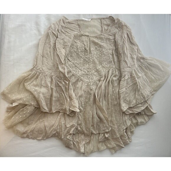 Free People Emotion Bell Sleeve Lace Blouse Peasant Top Fairy Cottage Coquette - Picture 6 of 8